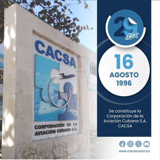 Hoy celebramos con orgullo y alegría el 29 aniversario de nuestra querida #Corporación de la Aviación Cubana S.A. 