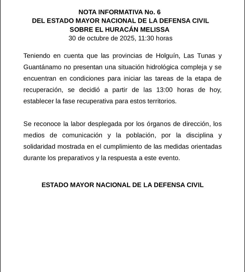 Se decidió a partir de las 13:00 horas de hoy